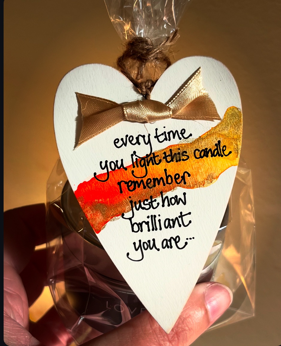 personalised candle and heart gift