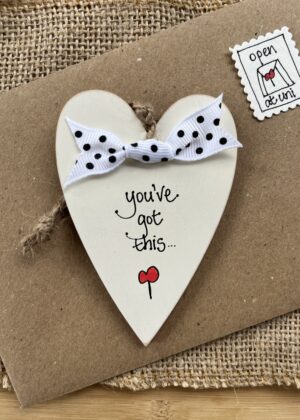 personalised wooden heart encouragement gift with 'you've got this' message