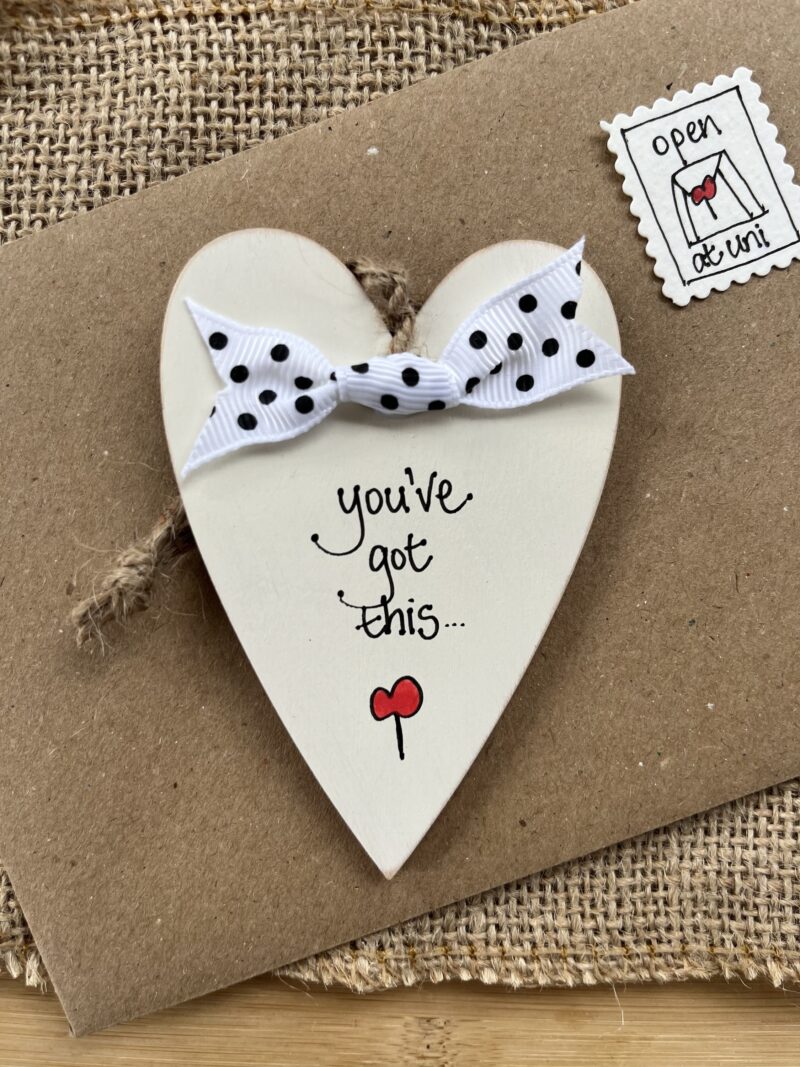 personalised wooden heart encouragement gift with 'you've got this' message