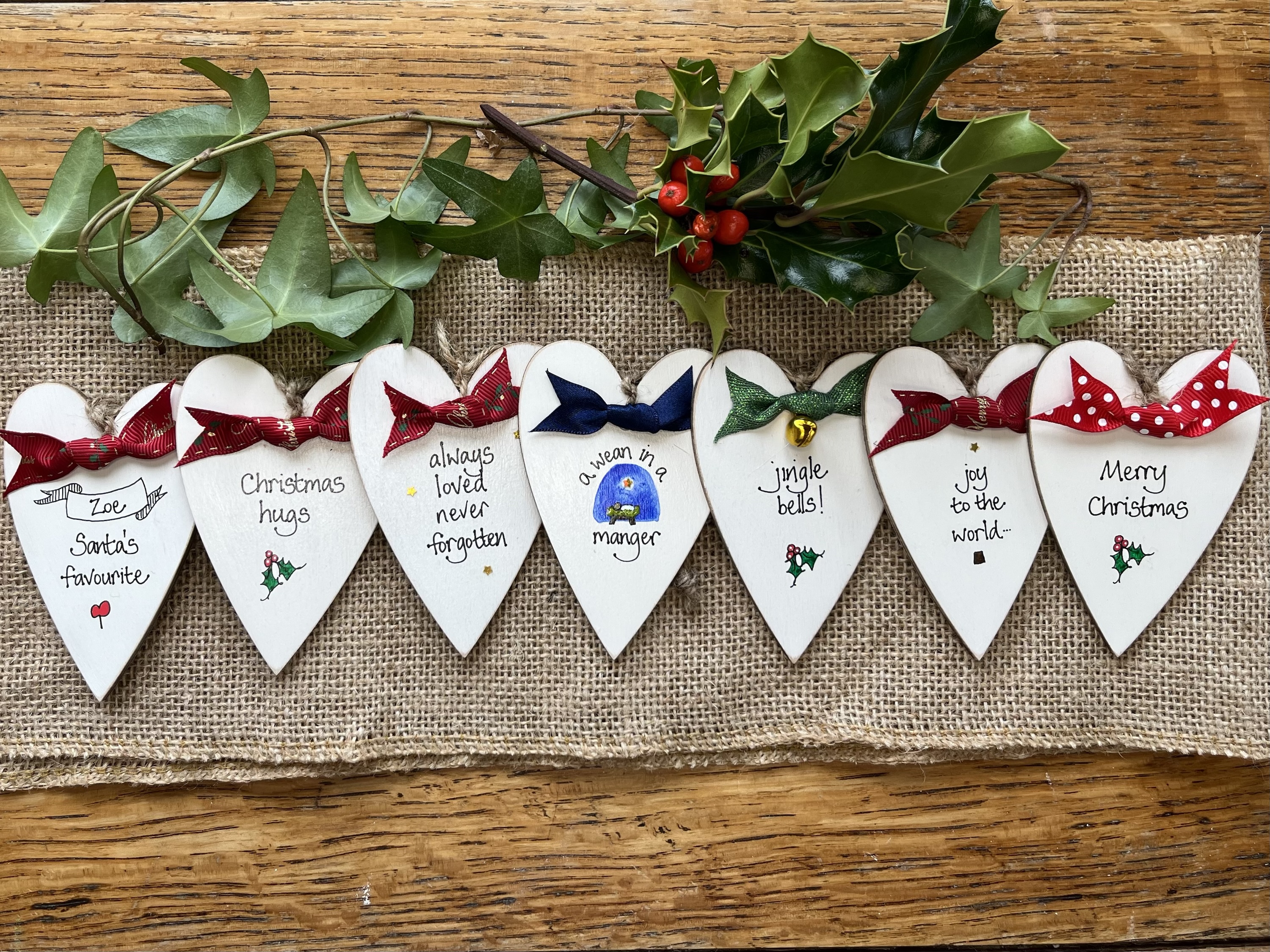 Classic Christmas Hearts Collection with Personalised Hearts Classic Christmas Hearts Collection with Personalised Hearts